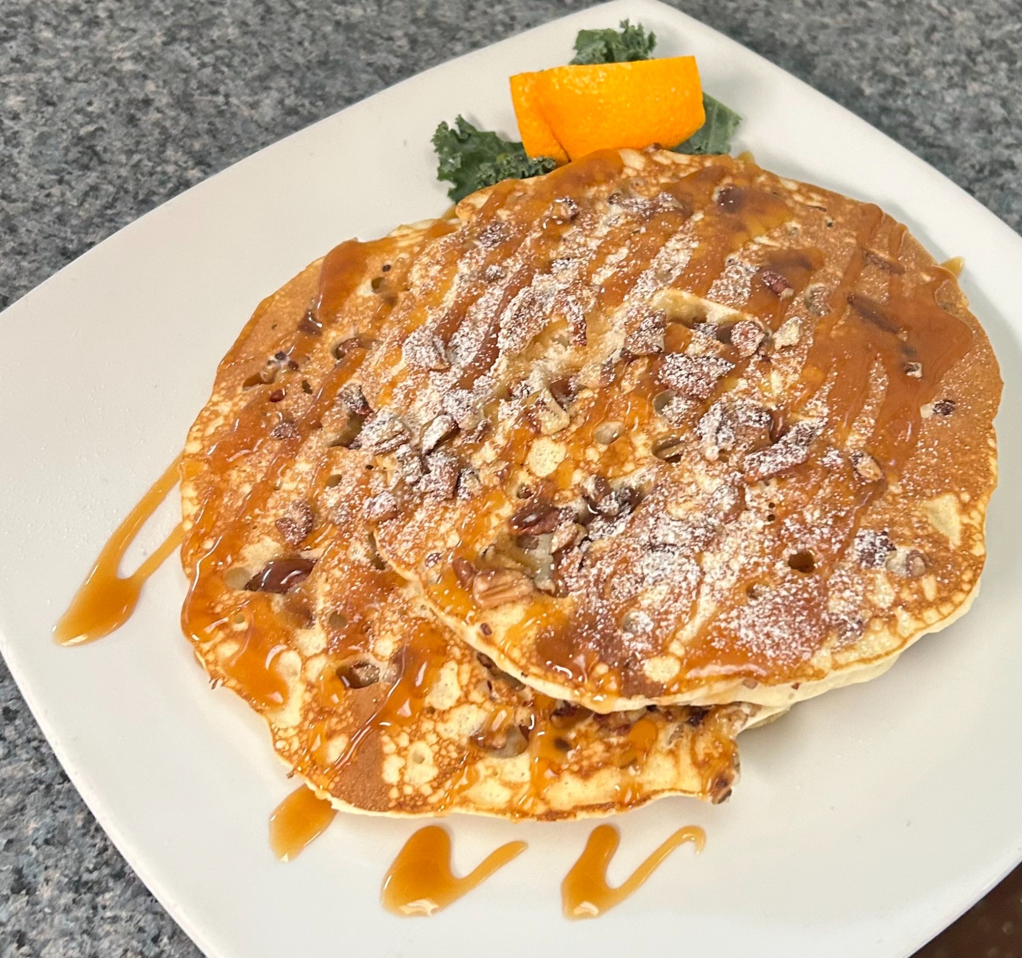 Caramel pancake stack at Phamilyden
