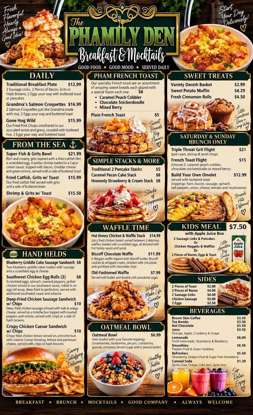 Phamilyden full menu with descriptions and prices